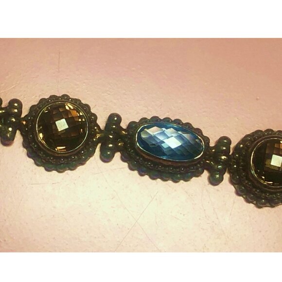Heavy 925 Silver, Blue Topaz, and Smoky Quartz Bracelet (currently tarnished) - Picture 4 of 6
